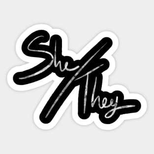 She/They (white & black) Sticker